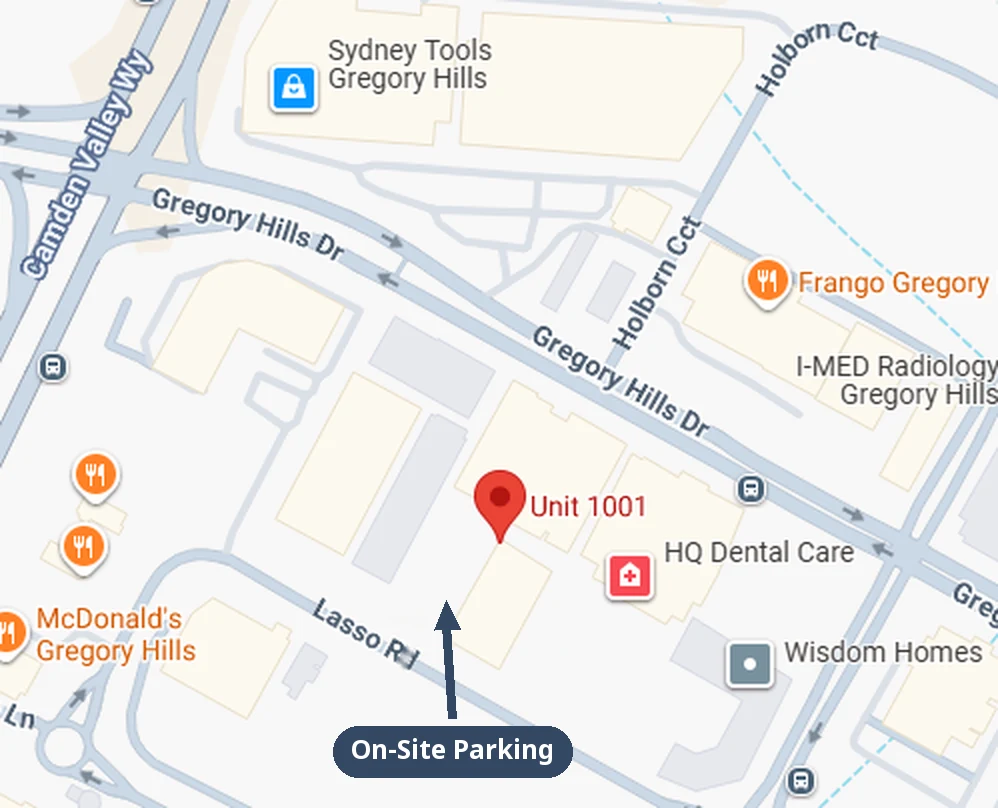 On-site parking location at APEX. Chiro in Gregory Hills